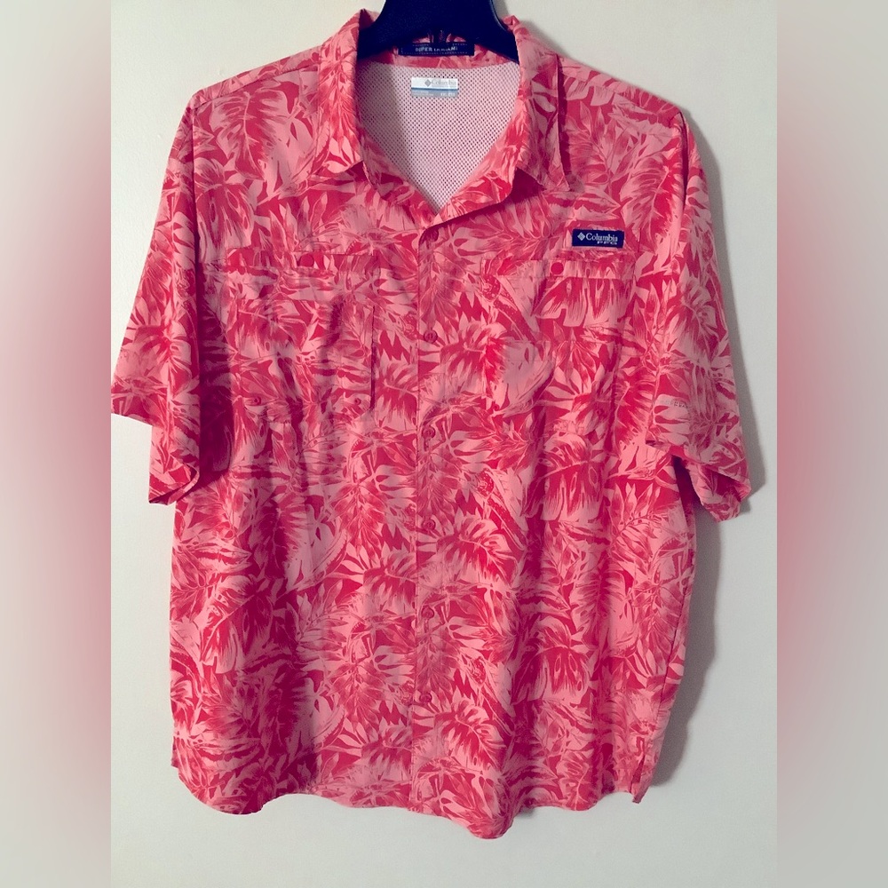 Columbia PFG Men's Coral Leaf Print Shirt Size XXL Super Tamiami Omni-Shade